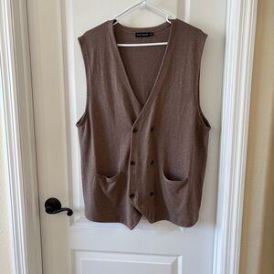 Paul Fredrick Men’s XL Silk Cashmere Blend Sweater Vest Brown Double Breasted